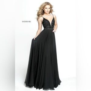 Sherri Hill Beaded A Line Whimsical Black Gown Size 10